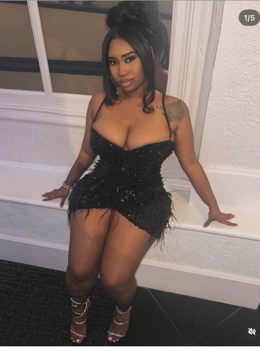 Fashion Nova Black Sequin Feather Mini Dress